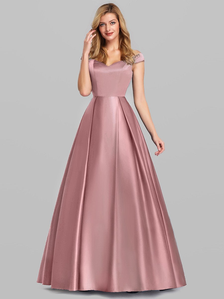 Elegant Ladies' V Neck Princess Dresses A-Line Off Shoulder Maxi Long Prom Dresses for Women