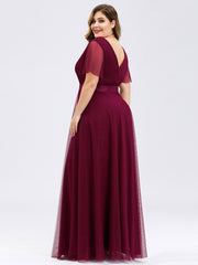 Plus Size V-Neck A-Line Floor-Length Bridesmaid Dresses Chiffon Dress Ruffle Sleeve Dress