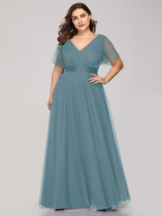 Plus Size V-Neck A-Line Floor-Length Bridesmaid Dresses Chiffon Dress Ruffle Sleeve Dress