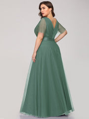 Plus Size V-Neck A-Line Floor-Length Bridesmaid Dresses Chiffon Dress Ruffle Sleeve Dress