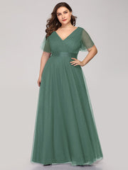 Plus Size V-Neck A-Line Floor-Length Bridesmaid Dresses Chiffon Dress Ruffle Sleeve Dress