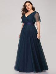 Plus Size V-Neck A-Line Floor-Length Bridesmaid Dresses Chiffon Dress Ruffle Sleeve Dress