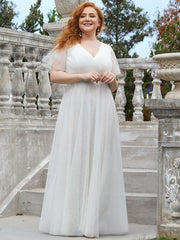 Plus Size V-Neck A-Line Floor-Length Bridesmaid Dresses Chiffon Dress Ruffle Sleeve Dress