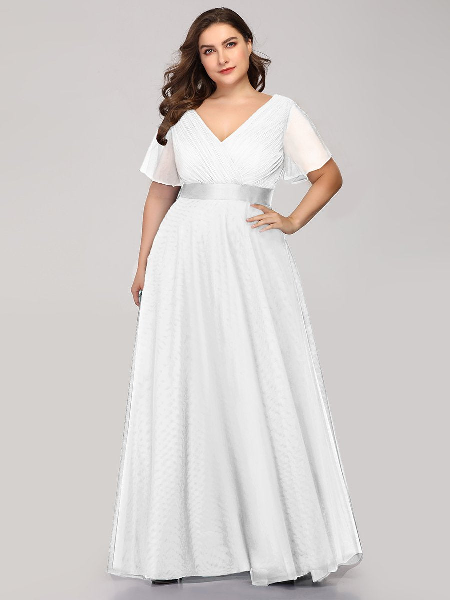 Plus Size V-Neck A-Line Floor-Length Bridesmaid Dresses Chiffon Dress Ruffle Sleeve Dress