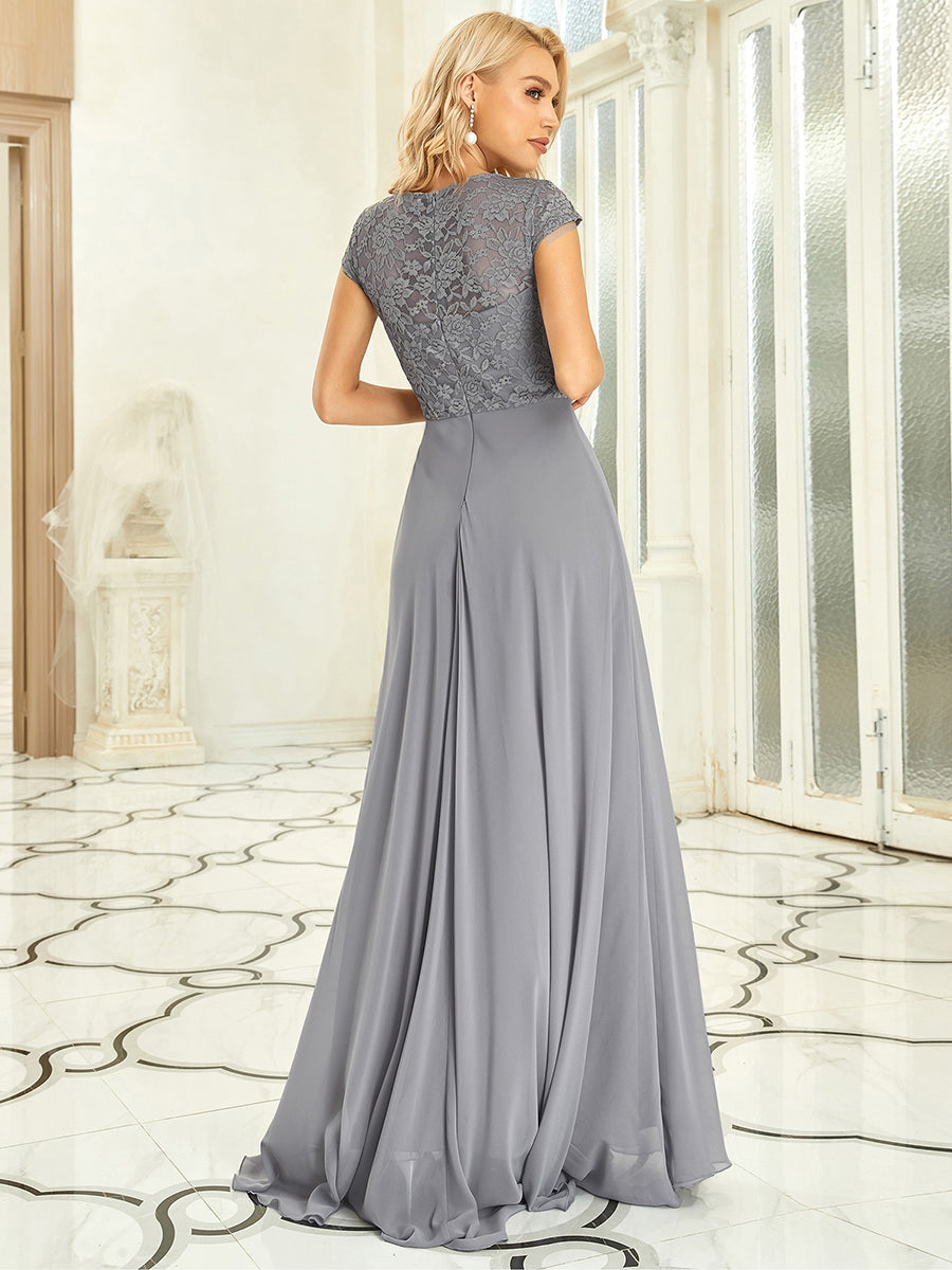 Sweetheart Elegant Chiffon Bridesmaid Dress With Lace Cap Sleeves