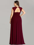 Plus Size V-Neck Empire Waist Chiffon Maxi Long Tulle Dresses Evening Gowns Floor Length