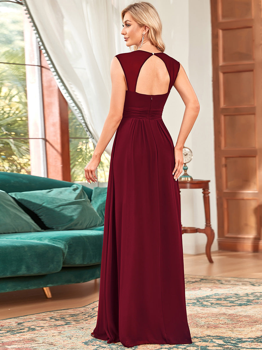 Ladies' V-Neck Empire Waist Chiffon Maxi Long Tulle Dresses Evening Gowns Floor Length