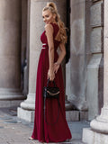 Ladies' V-Neck Empire Waist Chiffon Maxi Long Tulle Dresses Evening Gowns Floor Length