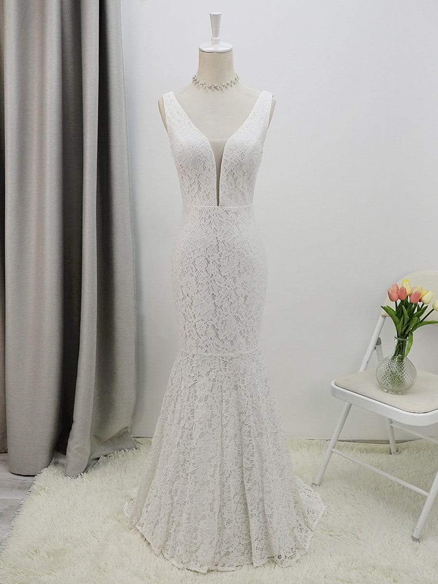 Bridesmaid Dress Sexy V-neck Fitted Lace Mermaid Long Fishtail Evening Dress Floor Length
