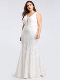 Plus Size Evening Dress Sexy V-neck Fitted Lace Dresses Mermaid Long Fishtail Prom Dress Floor Length