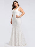 Plus Size Evening Dress Sexy V-neck Fitted Lace Dresses Mermaid Long Fishtail Prom Dress Floor Length