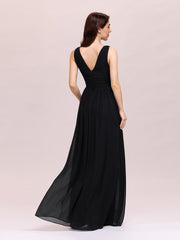 Double V-Neck Elegant Maxi Long Evening Dresses Sleeves Tulle Dress A-Line Party Dresses