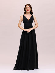 Double V-Neck Elegant Maxi Long Evening Dresses Sleeves Tulle Dress A-Line Party Dresses