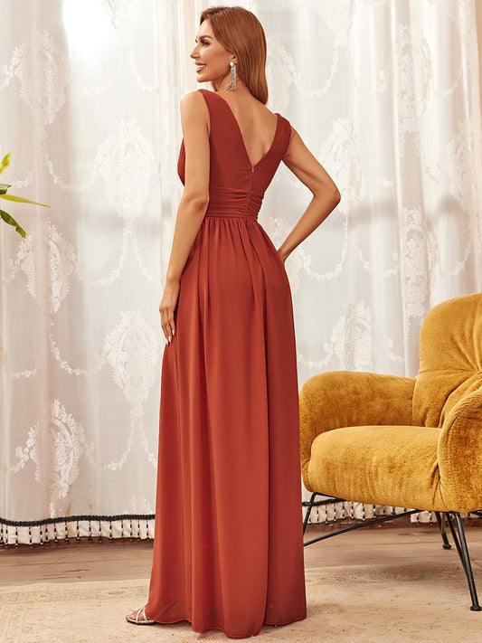 Double V-Neck Elegant Maxi Long Evening Dresses Sleeves Tulle Dress A-Line Party Dresses