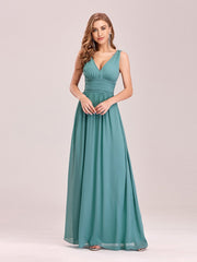 Double V-Neck Elegant Maxi Long Evening Dresses Sleeves Tulle Dress A-Line Party Dresses