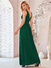 Double V-Neck Elegant Maxi Long Evening Dresses Sleeves Tulle Dress A-Line Party Dresses