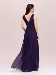 Double V-Neck Elegant Maxi Long Evening Dresses Sleeves Tulle Dress A-Line Party Dresses