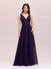 Double V-Neck Elegant Maxi Long Evening Dresses Sleeves Tulle Dress A-Line Party Dresses