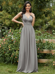 Double V-Neck Elegant Maxi Long Evening Dresses Sleeves Tulle Dress A-Line Party Dresses