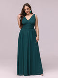 Plus Sizes Double V-Neck Elegant Maxi Long Evening Dresses Sleeves Tulle Dress A-Line