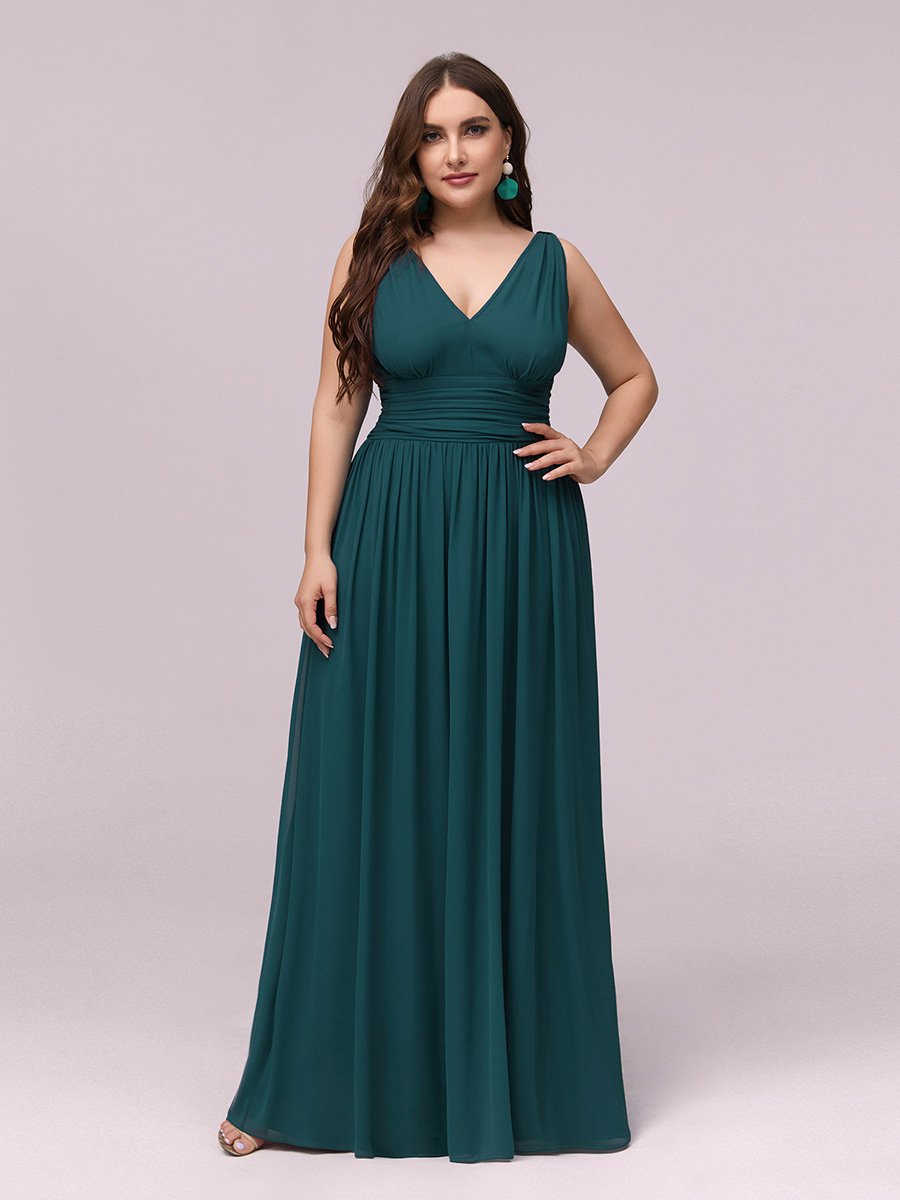 Plus Sizes Double V-Neck Elegant Maxi Long Evening Dresses Sleeves Tulle Dress A-Line