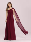 One Shoulder Chiffon Ruffles Long Evening Dresses Floor Length Tulle Formal Dresses Multi Colors