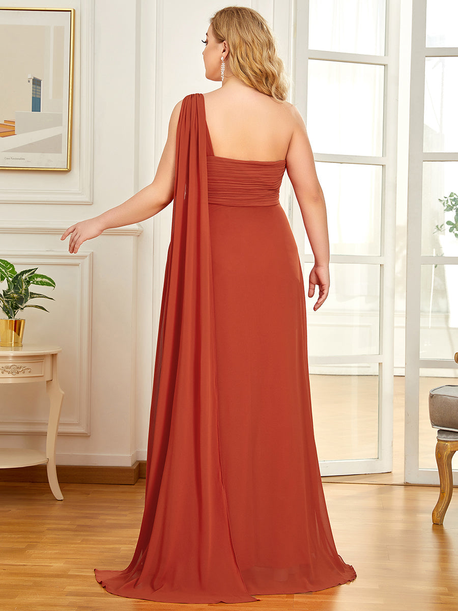 Plus Sizes One Shoulder Chiffon Ruffles Long Evening Dresses Floor Length Tulle Dresses Multi Colors
