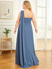 Plus Sizes One Shoulder Chiffon Ruffles Long Evening Dresses Floor Length Tulle Dresses Multi Colors