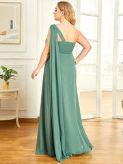 Plus Sizes One Shoulder Chiffon Ruffles Long Evening Dresses Floor Length Tulle Dresses Multi Colors