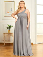 Plus Sizes One Shoulder Chiffon Ruffles Long Evening Dresses Floor Length Tulle Dresses Multi Colors