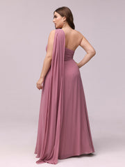 Plus Sizes One Shoulder Chiffon Ruffles Long Evening Dresses Floor Length Tulle Dresses Multi Colors