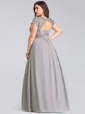 Plus Size Lacey Neckline Open Back Ruched Evening Dresses Plain Pleated Chiffon Dress