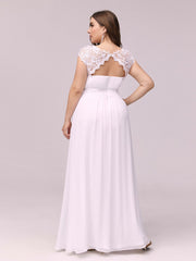 Plus Size Lacey Neckline Open Back Ruched Evening Dresses Plain Pleated Chiffon Dress