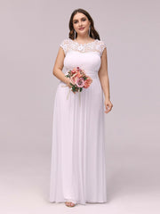 Plus Size Lacey Neckline Open Back Ruched Evening Dresses Plain Pleated Chiffon Dress