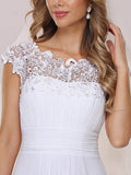 Plain Pleated Chiffon Opean Neckline Wedding Dress with Lace Decorations