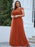 Women's Plus Size Lacey Neckline Open Back Ruched Bust Evening Dresses
