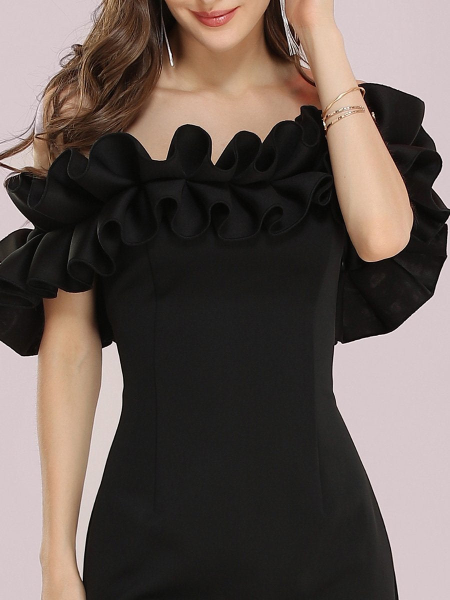 Women's Sexy Off Shoulder Bodycon Party Dress Flexible Neck Black and White Formal Wear