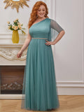 Plus Size Fashion Maxi One Shoulder Tulle Bridesmaid Dress Floor Length Gown