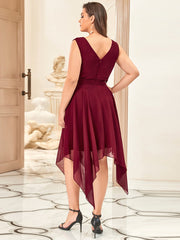 Knee Length Chiffon Bridesmaid Dress with Irregular Hem Sexy V Necked Gown