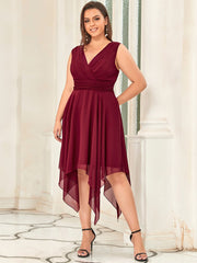 Knee Length Chiffon Bridesmaid Dress with Irregular Hem Sexy V Necked Gown