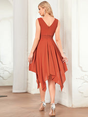 Knee Length Chiffon Bridesmaid Dress with Irregular Hem Sexy V Necked Gown