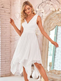 Knee Length Chiffon Bridesmaid Dress with Irregular Hem Sexy V Necked Gown
