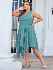 Knee Length Chiffon Bridesmaid Dress with Irregular Hem Sexy V Necked Gown