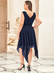 Knee Length Chiffon Bridesmaid Dress with Irregular Hem Sexy V Necked Gown