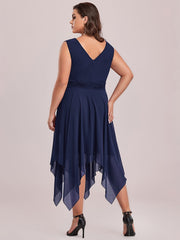 Knee Length Chiffon Bridesmaid Dress with Irregular Hem Sexy V Necked Gown