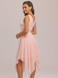 Knee Length Chiffon Bridesmaid Dress with Irregular Hem Sexy V Necked Gown