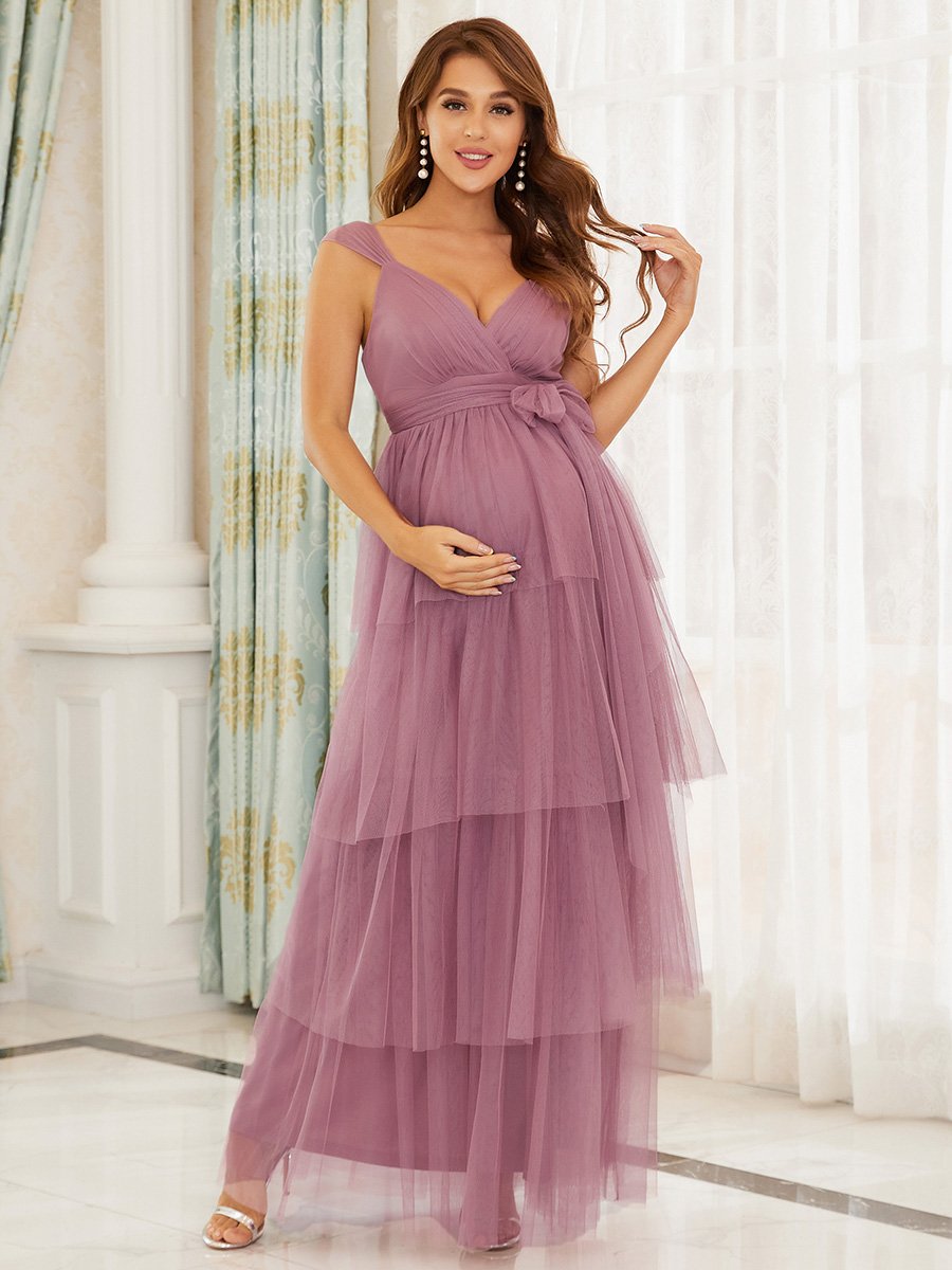 Maternity Dress Sleeveless Layered Tulle Dress for Pregnant Women