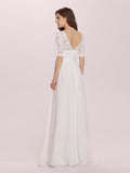 Women's Simple Half Sleeves Elegant Lace & Chiffon Bridesmaid Dresses Maxi Evening Dress with Belt
