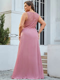 Ladies Plus Size Dresses Round Neck Empire Waist Lace Prom Dresses Elegant Banquet Gown for Women Floor Length