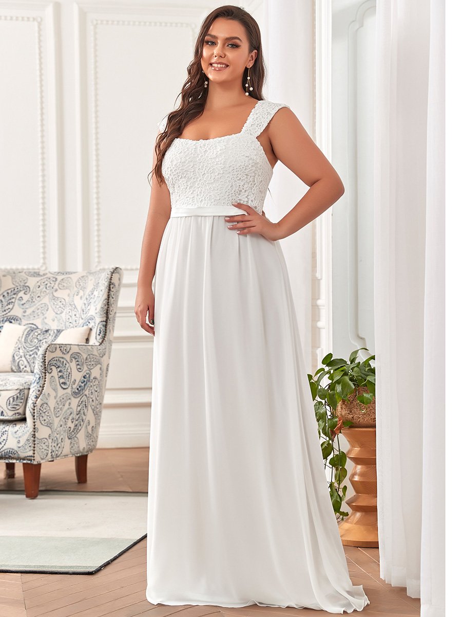 Elegant A Line Chiffon Floor Length Plus Size Bridesmaid Dress With Lace Bodice